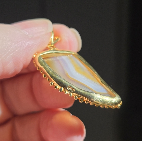 Creamsicle Agate Peridot & crime diopside sterling & gold pendant - Picture 6 of 8